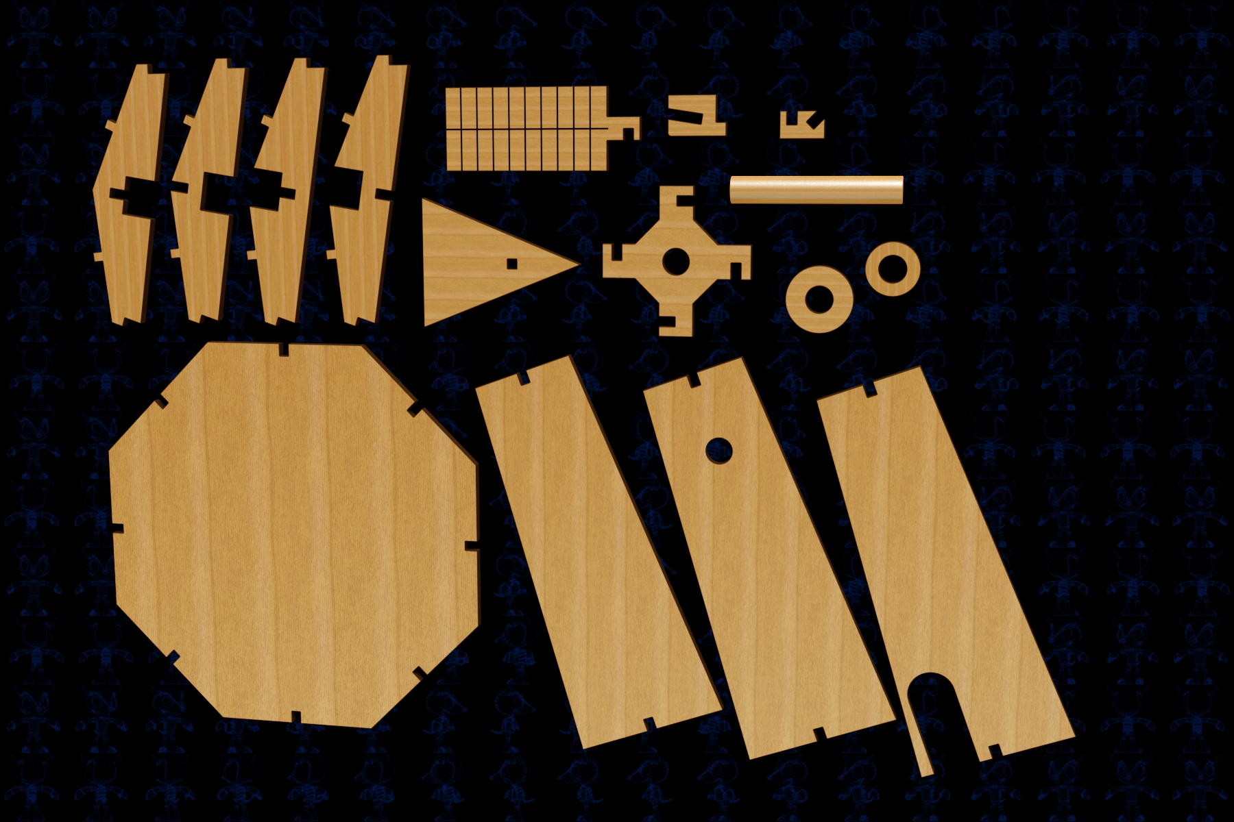 激光切割的木制玩具风车模型3D图纸 Solidworks设计 附STEP等格式