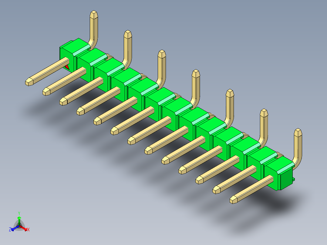 彩色公排针 100mil 2.54mm 系列-DS1022_green_13p_100mil_Type_SMT_R1_rev1.0主视图
