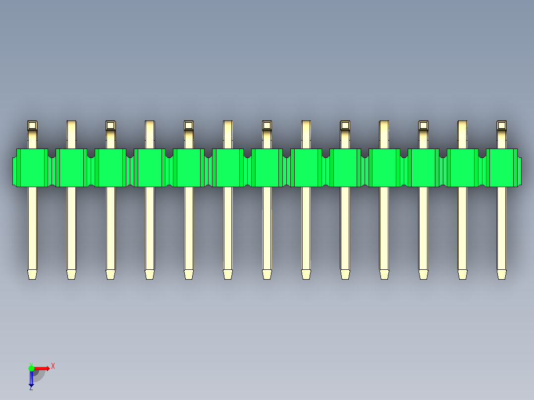 彩色公排针 100mil 2.54mm 系列-DS1022_green_13p_100mil_Type_SMT_R1_rev1.0俯视图