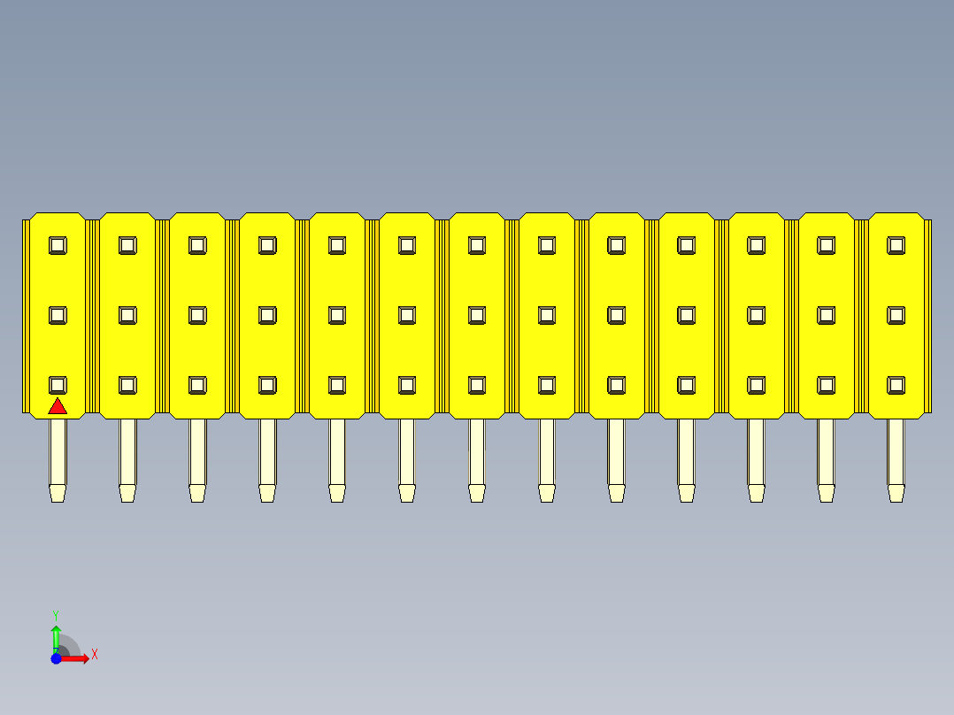 彩色公排针 100mil 2.54mm 系列-DS1022_yellow_3x13p_100mil_TypeD_rev1.0前视图