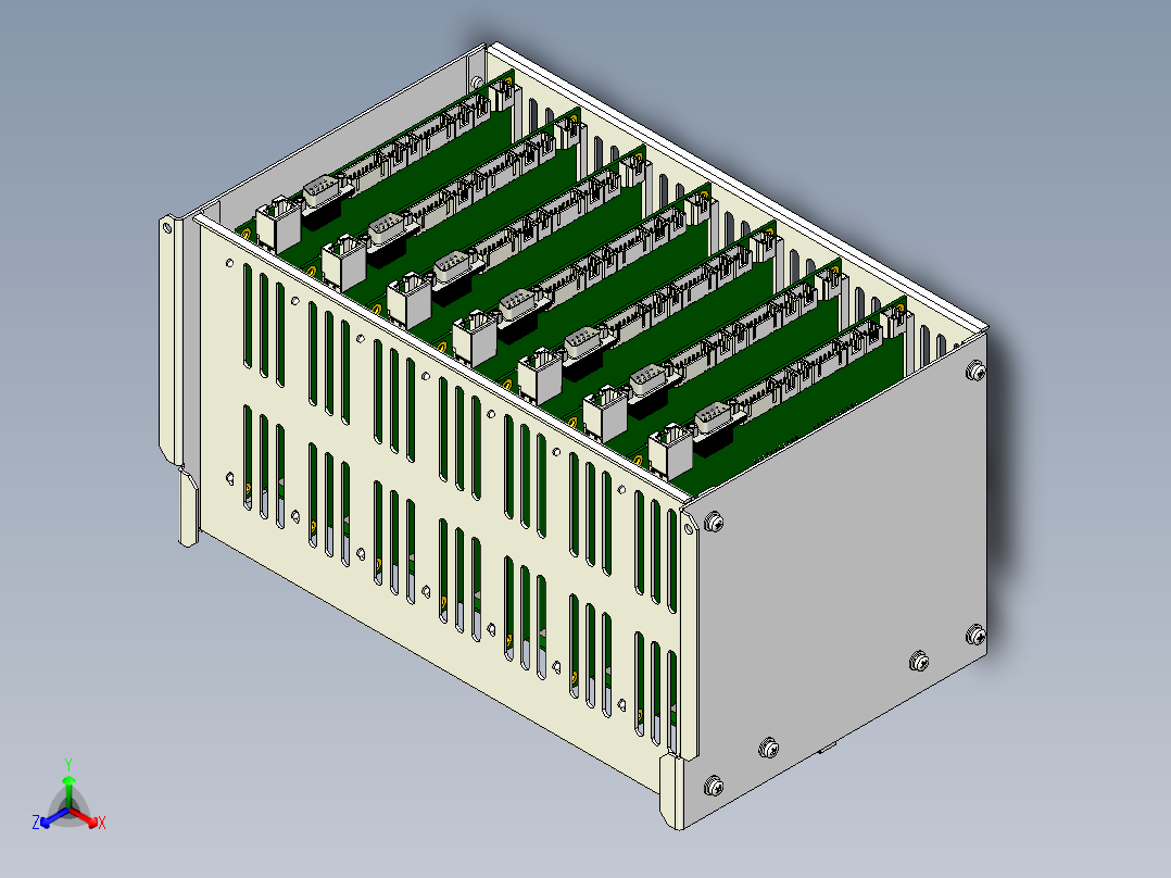 非常详尽的电路板箱装配体组件正等轴测图
