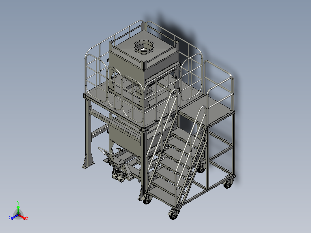 旋转加液式立式物料混合装置正等轴测图