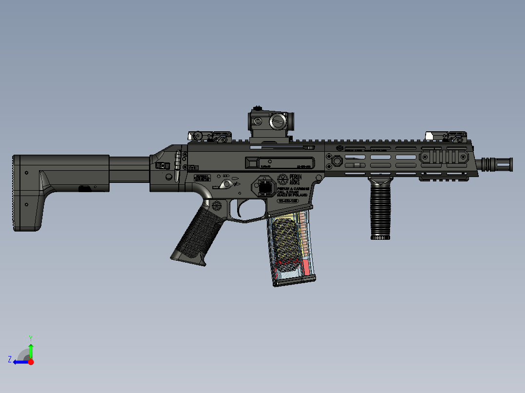 手枪左轮冲锋枪老式狙击步枪设计3D图纸wz-2022-carbine short STP右视图