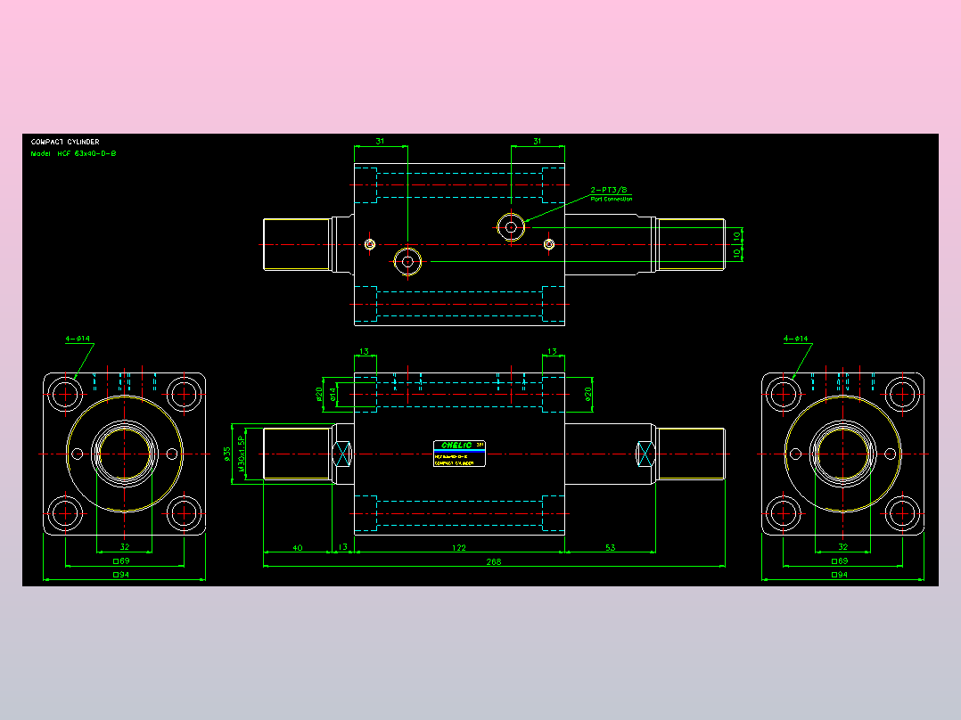 薄型气缸转角下压缸2D-HCF63x40-D-B
