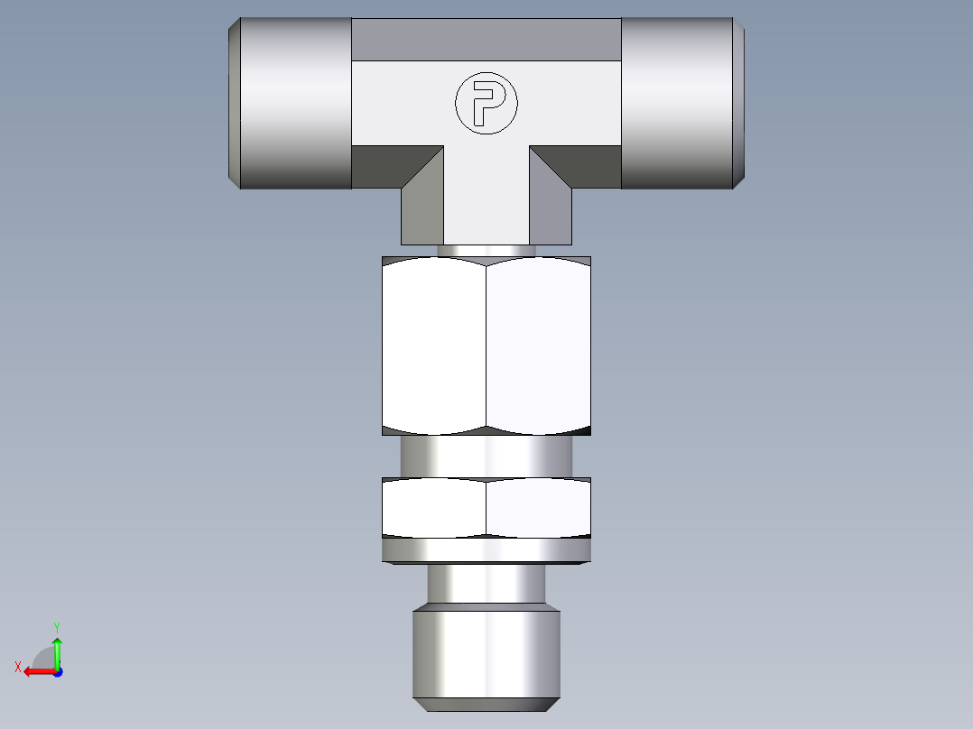 卡套式工业通用硬管接头EO_Assembled_adjustable_standpipe_branch_tee_EVT08LMOMD71后视图