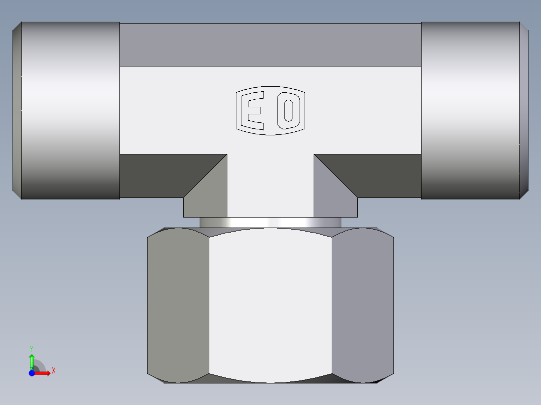 卡套式工业通用硬管接头EO_Swivel_nut_branch_tee_ET12SOMDCF前视图