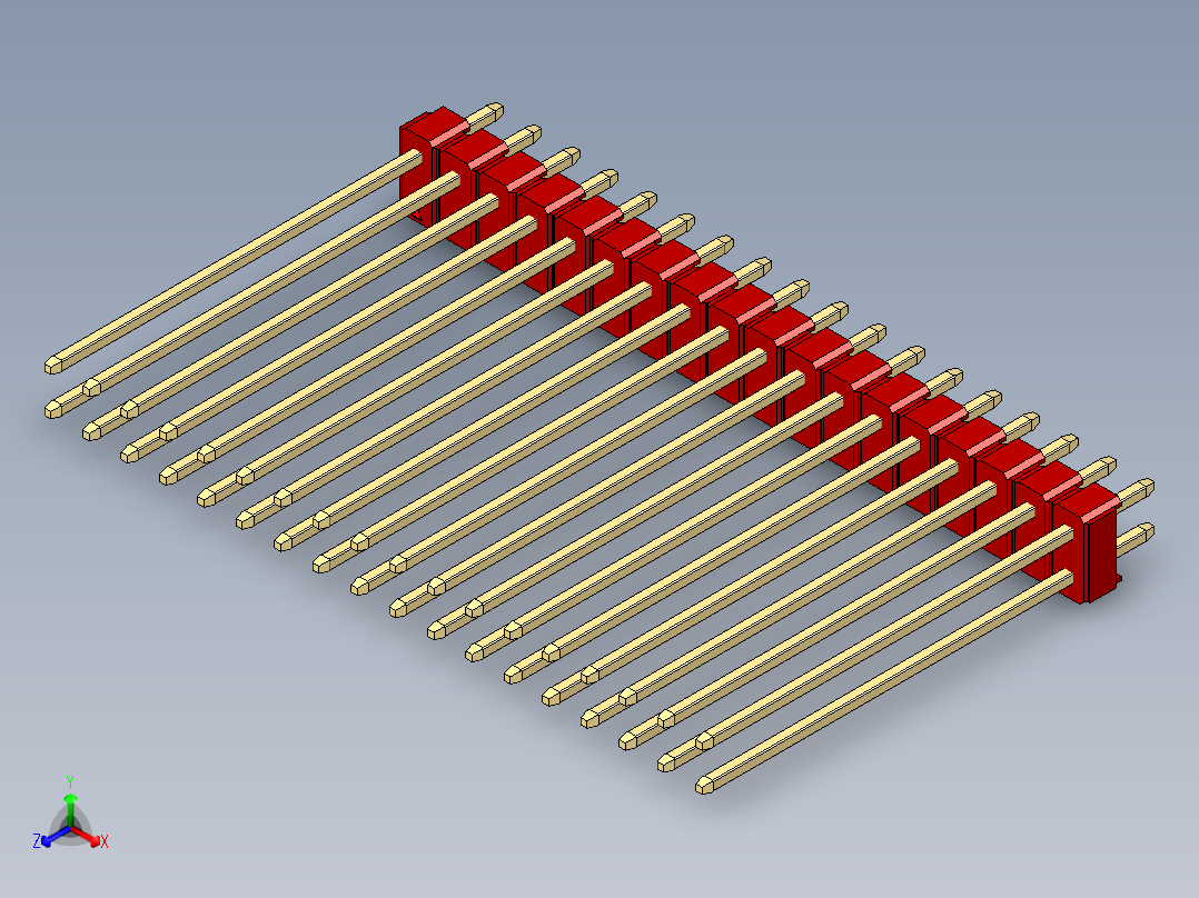 彩色公头100mil（2.54mm）系列-DS1021_red_2x18p_100mil_Type43_rev1.0主视图
