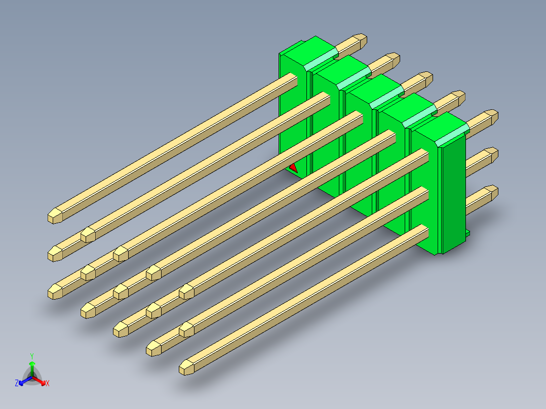 彩色公头100mil（2.54mm）系列-DS1021_green_3x05p_100mil_Type19_rev1.0主视图
