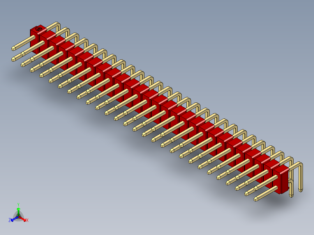 彩色公排针 100mil 2.54mm 系列-DS1022_red_2x27p_100mil_TypeD_rev1.0主视图