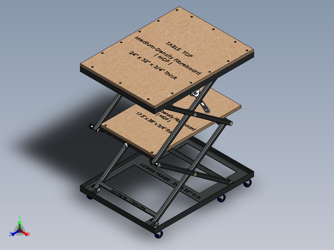 DIY Lift Table自制升降台模型3D图纸 Solidworks设计(1)正等轴测图
