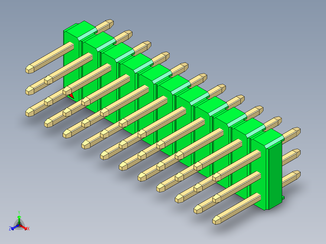 彩色公头100mil（2.54mm）系列-DS1021_green_3x11p_100mil_Type1_rev1.0正等轴测图