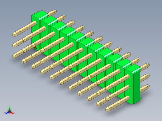 彩色公头100mil（2.54mm）系列-DS1021_green_3x11p_100mil_Type1_rev1.0正等轴测缩略图
