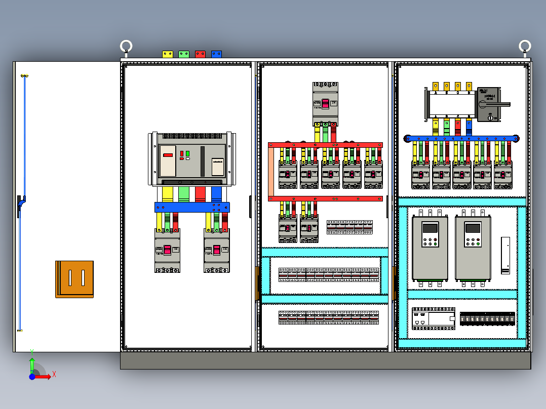 三柜组装万能断路器双电源控制柜 55400前视图