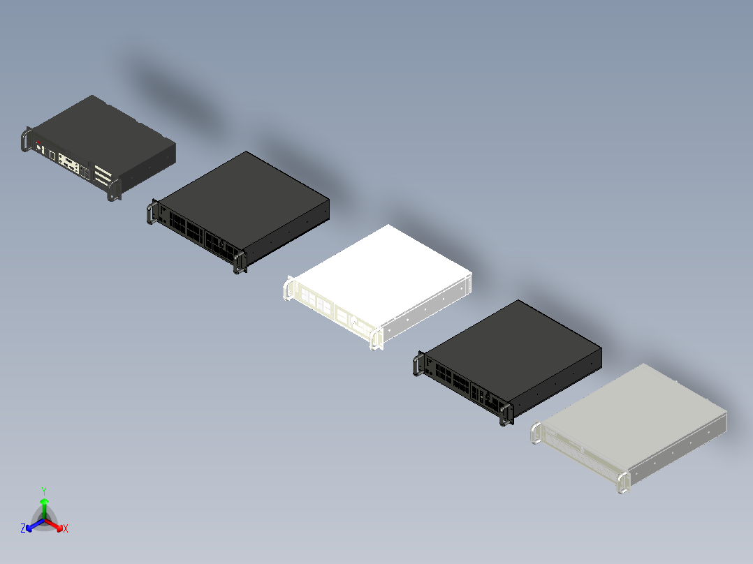 5款研华2U上架式机箱汇总正等轴测图