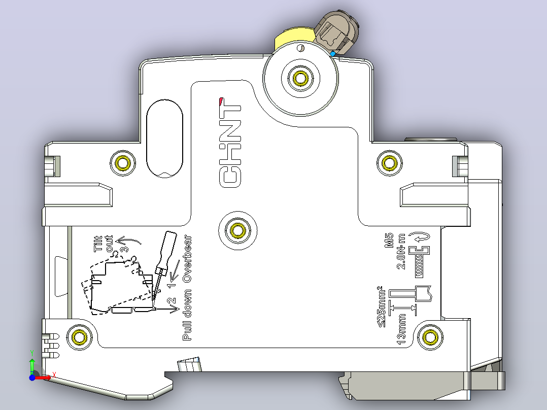 NB8LE-63 3P&amp;N剩余电流动作断路器三维模型202203前视图