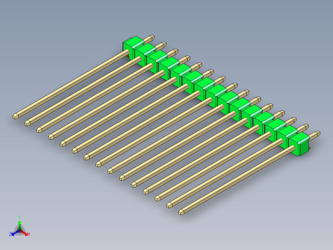 彩色公头100mil（2.54mm）系列-DS1021_green_1x15p_100mil_Type43_rev1.0主视图