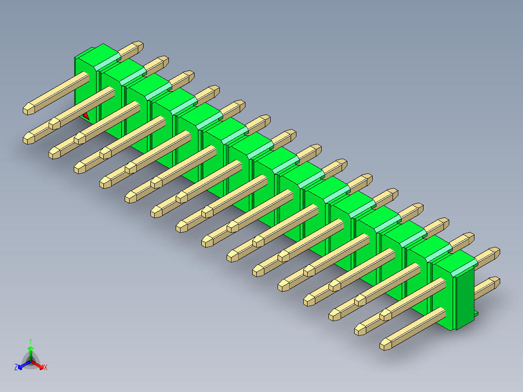 彩色公头100mil（2.54mm）系列-DS1021_green_2x15p_100mil_Type1_rev1.0主视图