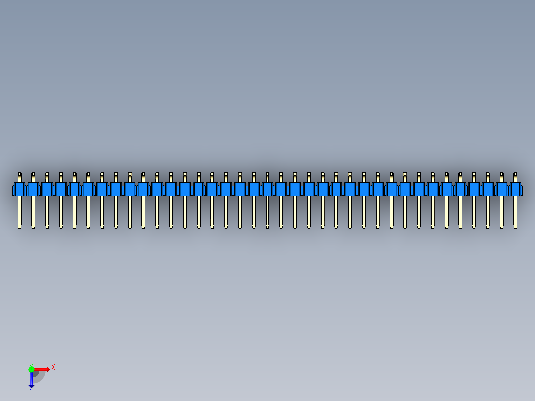 彩色公排针 100mil 2.54mm 系列-DS1022_blue_74p_100mil_TypeSMT_rev1.0俯视图