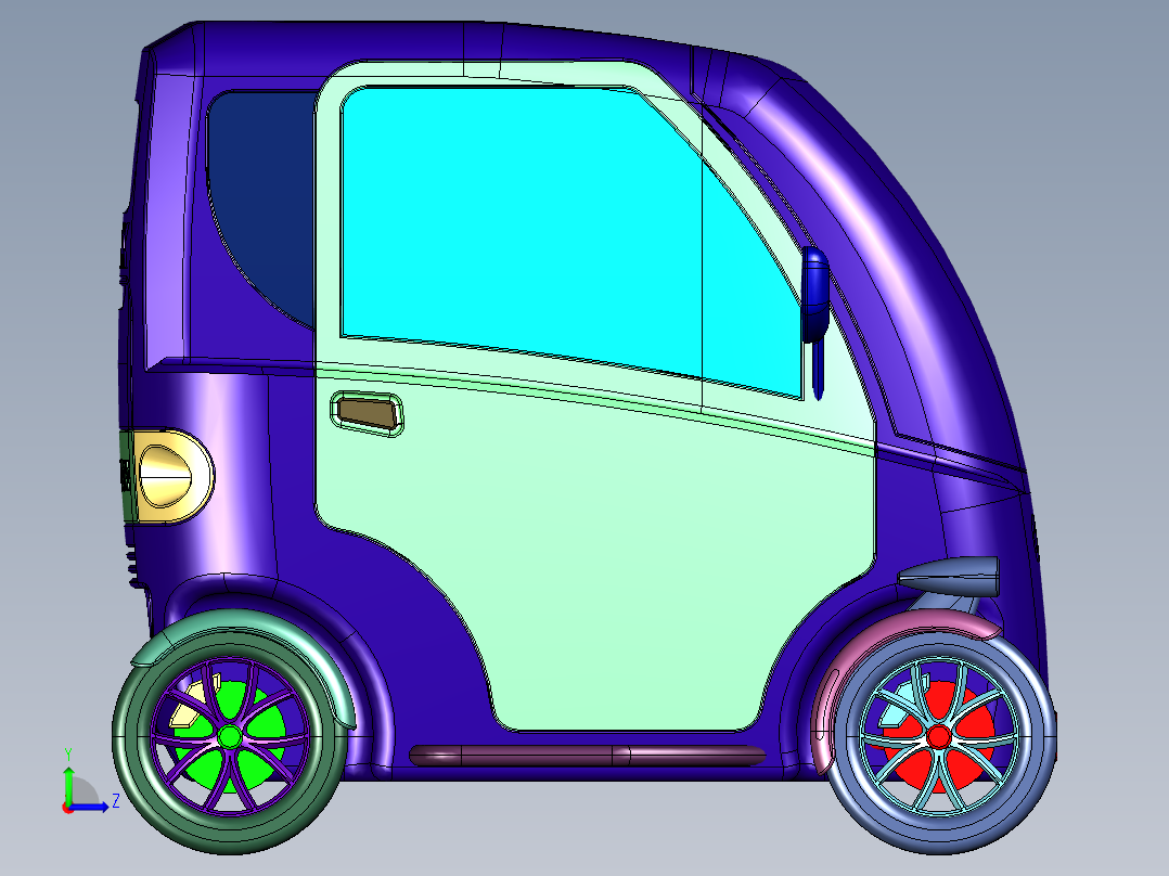 两座微型电动轿车左视图