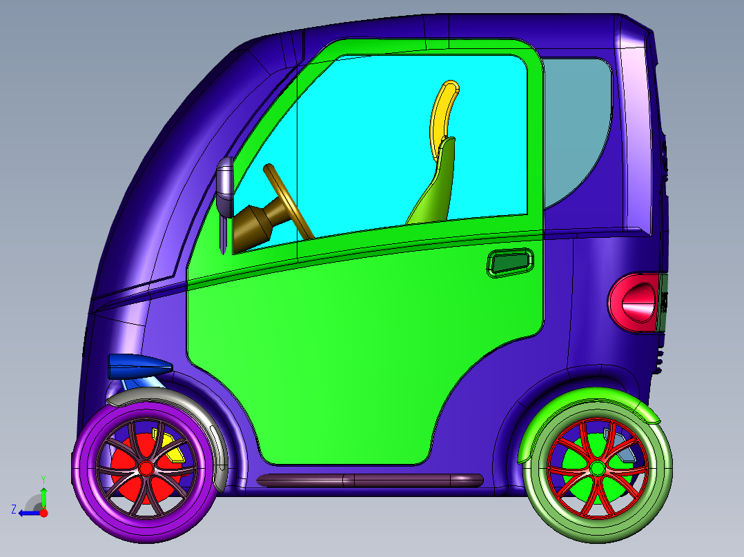 两座微型电动轿车右视图