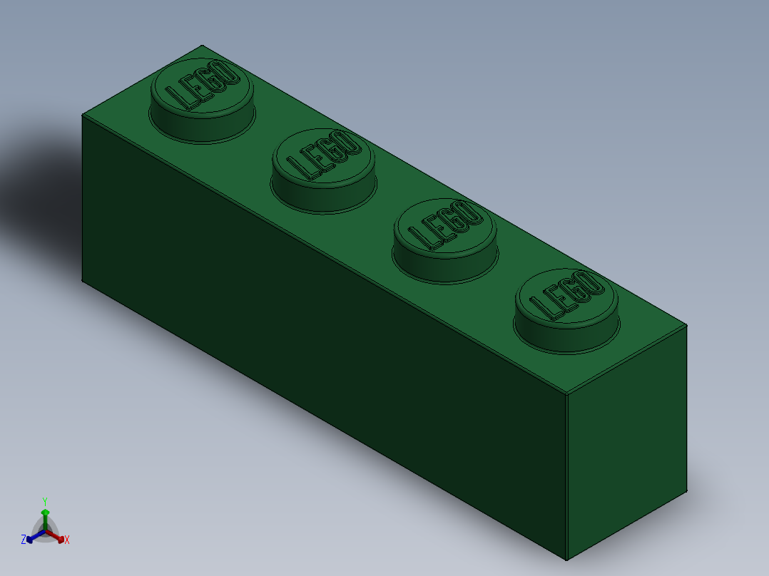 乐高套装 4421基本积木-4112838 - 3010 Dark Green Brick 1 x 4.SLDPRT正等轴测图