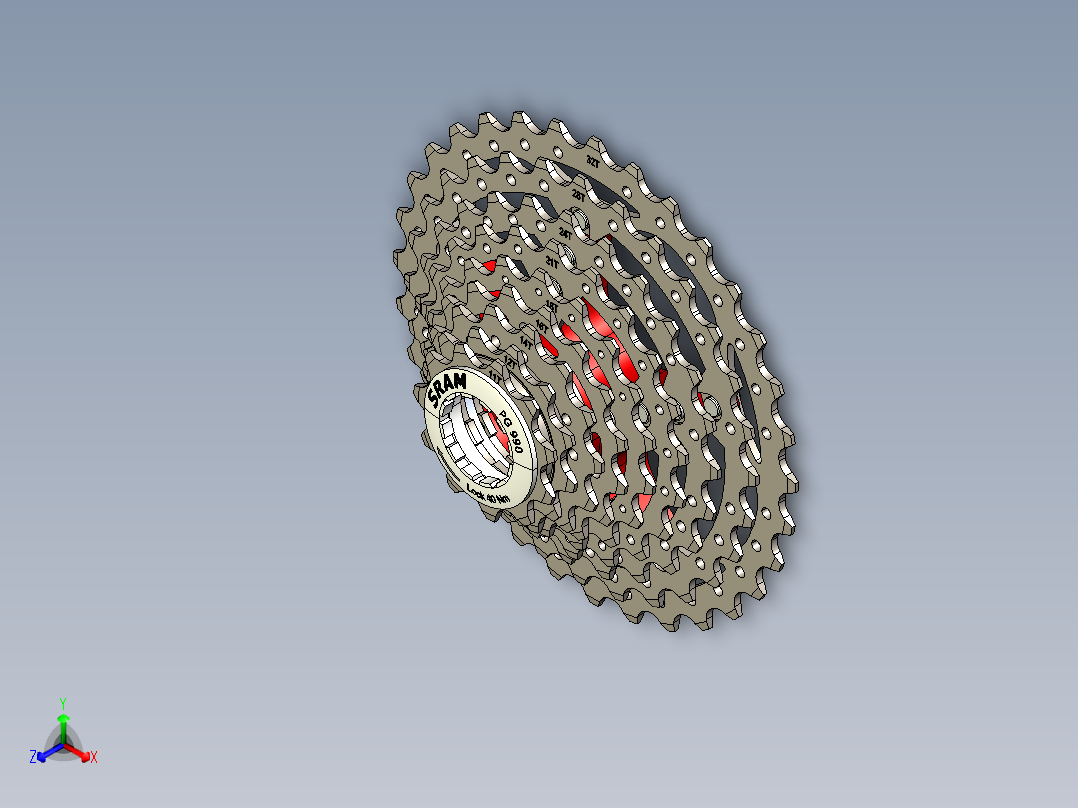 山地车SRAM盒式磁带9速-卡塞特BTT 9级正等轴测图