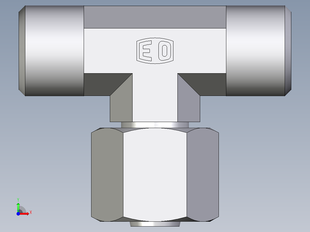 卡套式工业通用硬管接头EO_Swivel_nut_branch_tee_ET08LOMDCF前视图