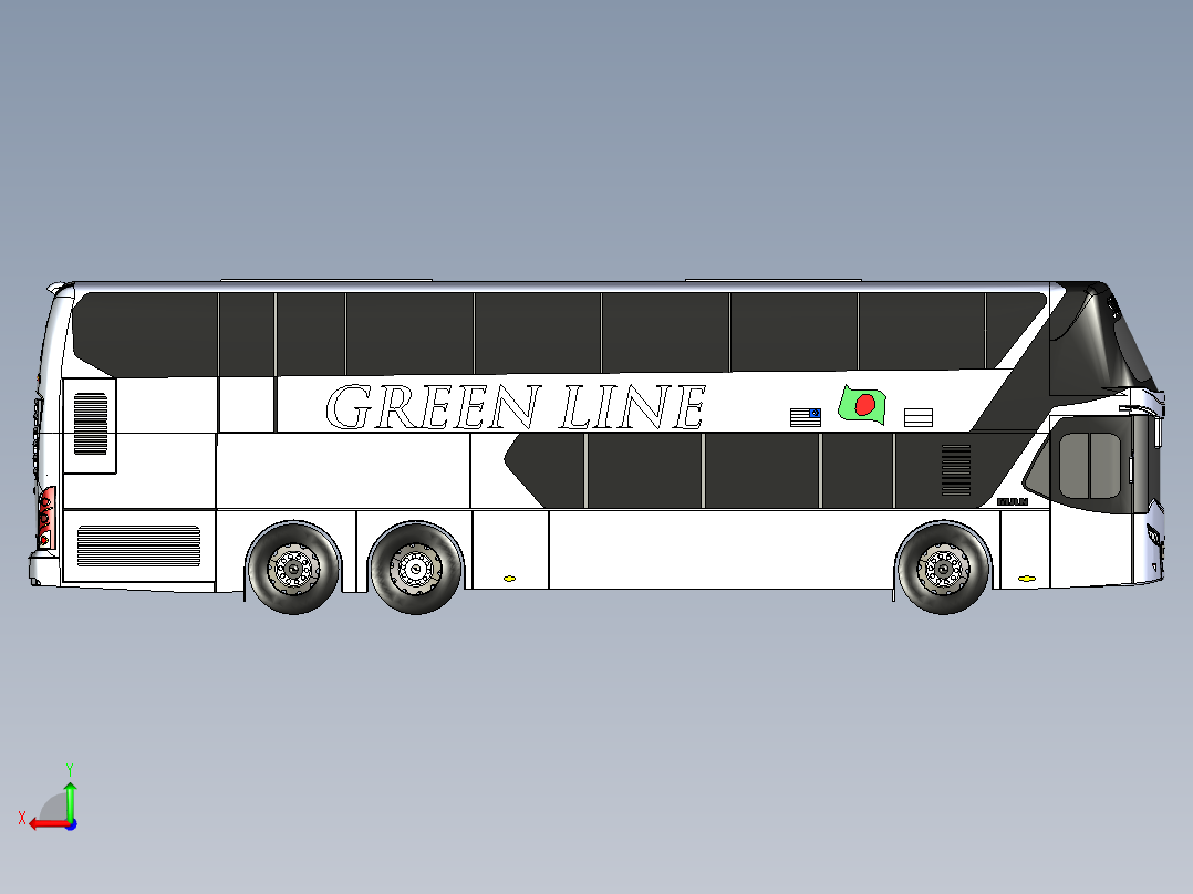 客车、公交车、层绿色专线后视图