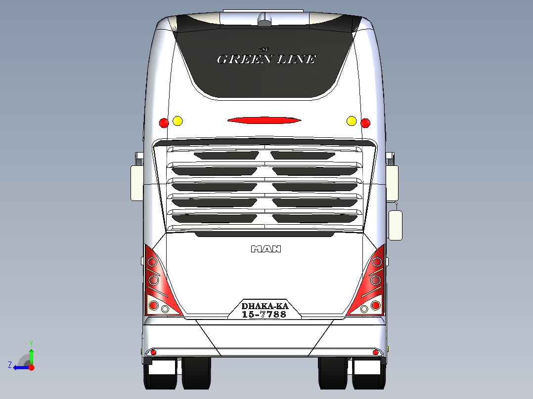 客车、公交车、层绿色专线右视图