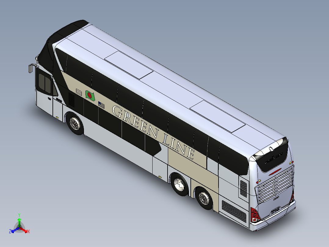 客车、公交车、层绿色专线正等轴测图