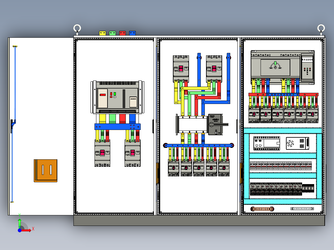 三柜组装万能断路器双电源软启动plc控制柜 55339前视图
