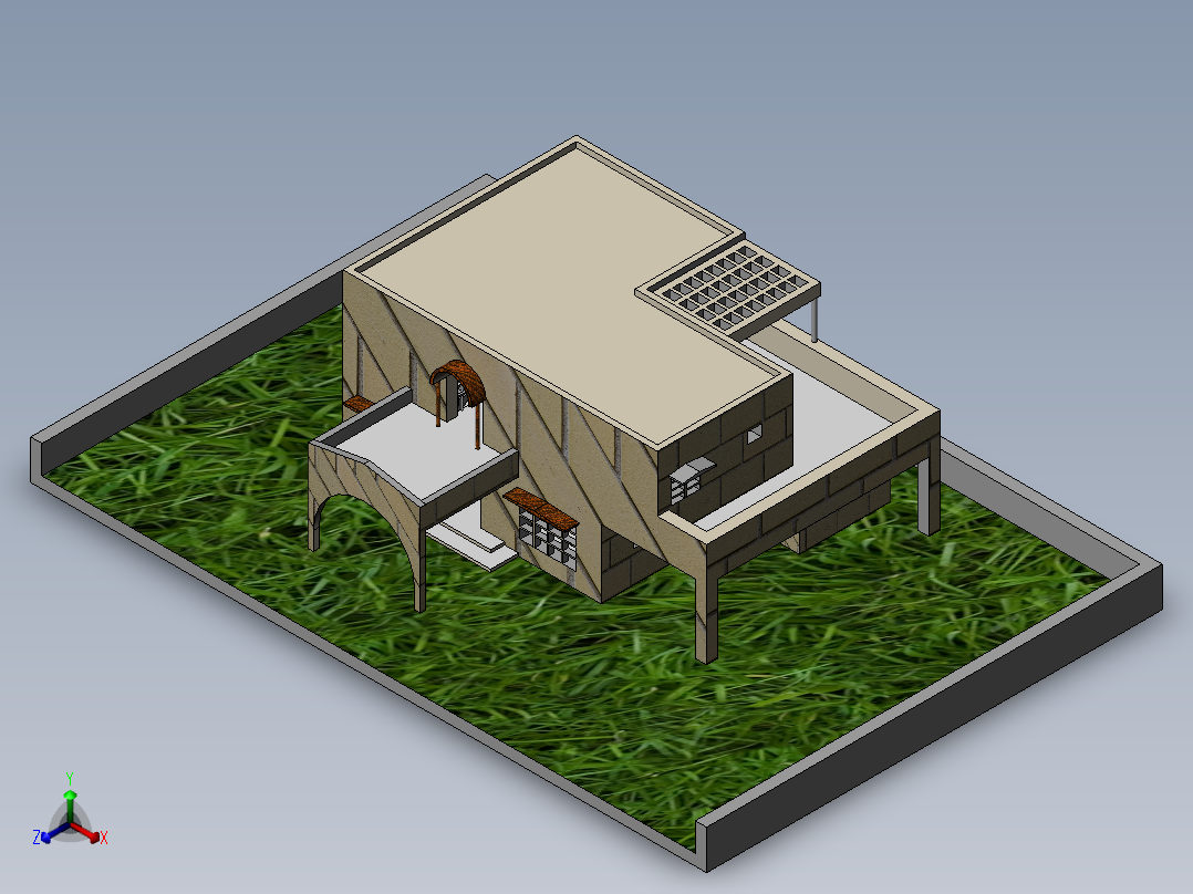 带院二层别墅（正等轴测图