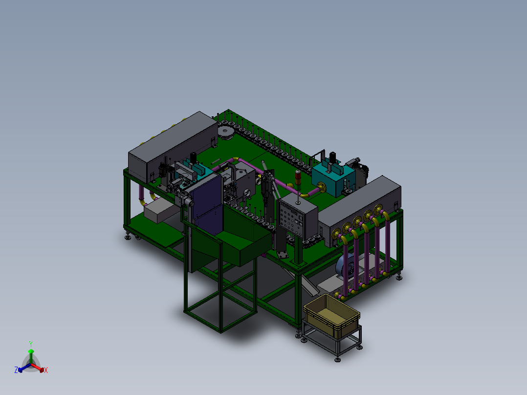 链条循环式钢管喷涂机3D图纸pore K766 H587自动化设备3D图纸3D模型正等轴测图