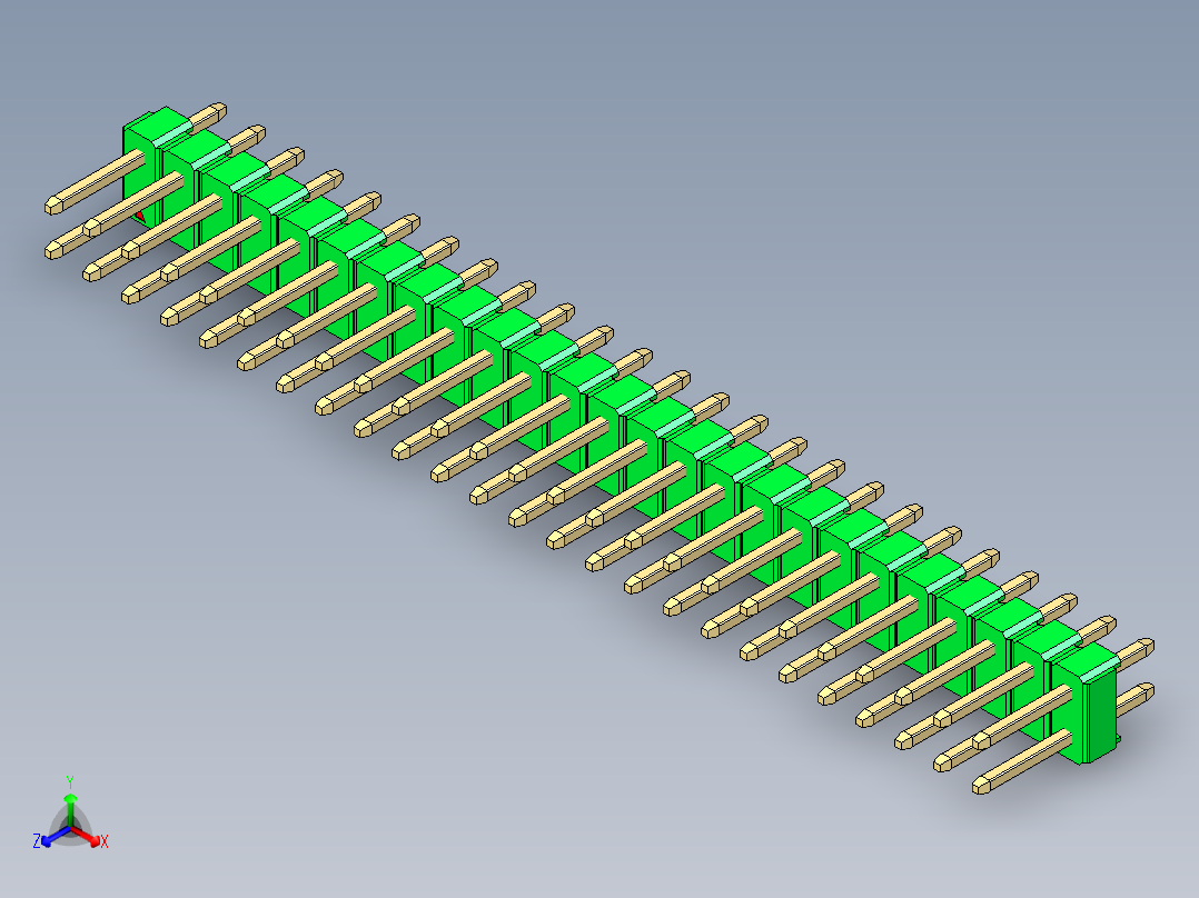 彩色公头100mil（2.54mm）系列-DS1021_green_2x25p_100mil_Type1_rev1.0正等轴测图
