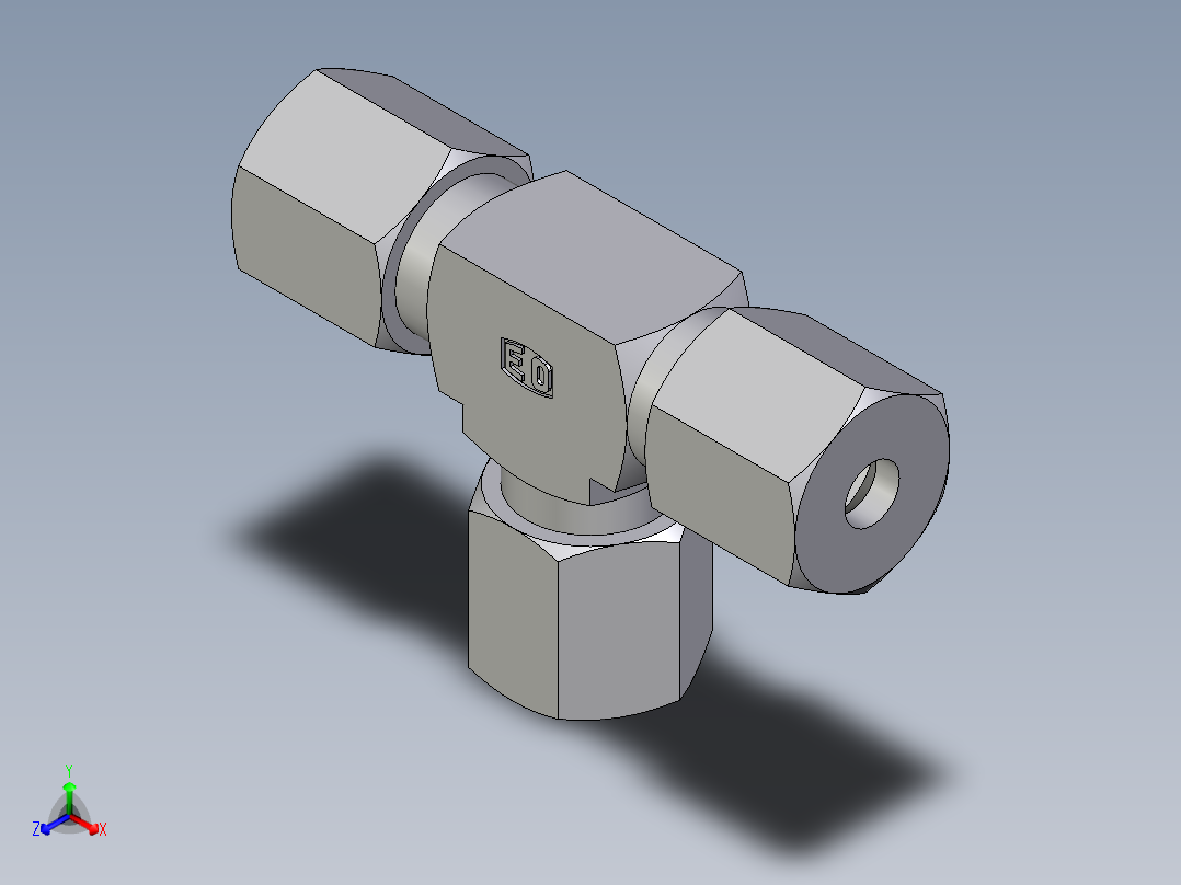 卡套式工业通用硬管接头EO_Union_tee_T06ZSCF主视图