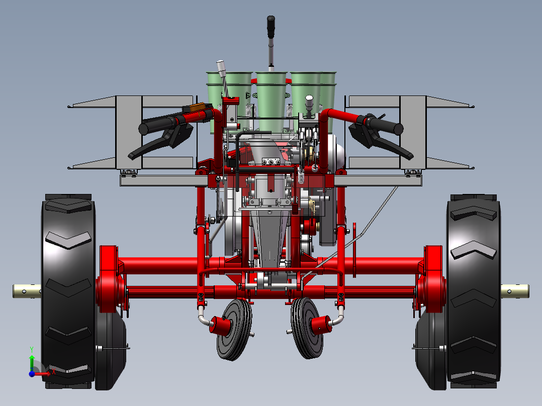 山地移栽机三维模型+CAD+动画视频设计资料前视图