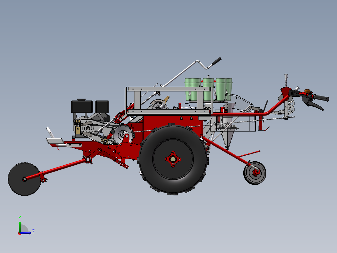 山地移栽机三维模型+CAD+动画视频设计资料左视图