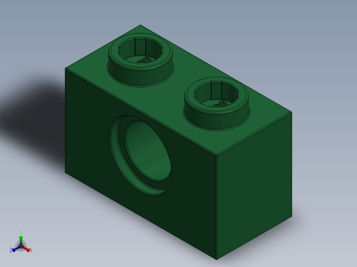 乐高机械组积木（横梁）-4157133 - 3700 Dark Green Technic Brick 1 x 2 with Hole正等轴测缩略图