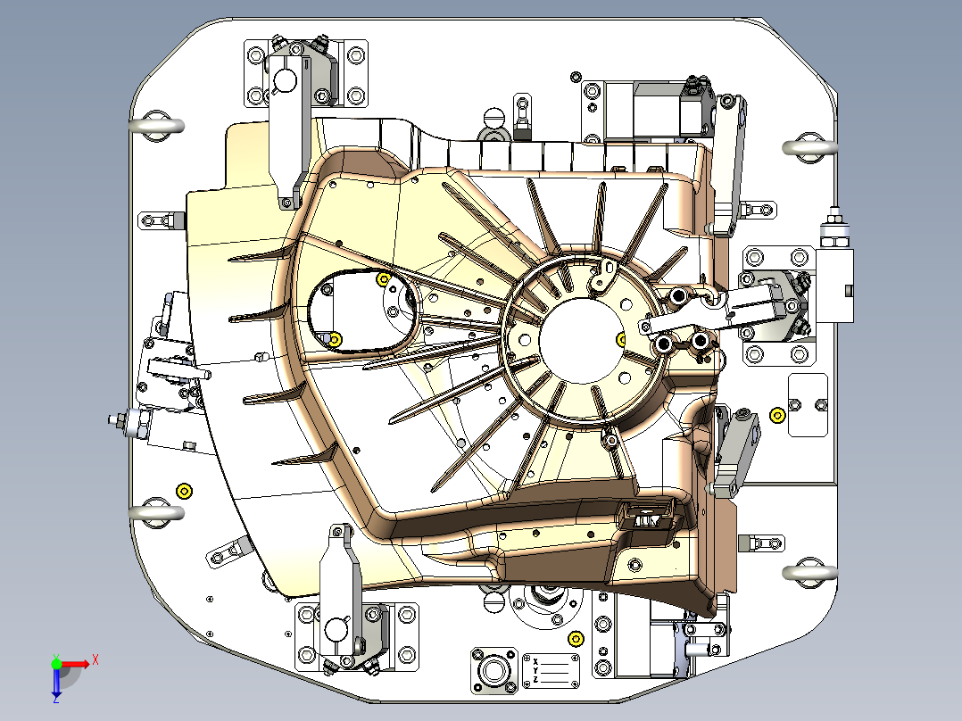 宝马汽车减震塔液压夹具俯视图