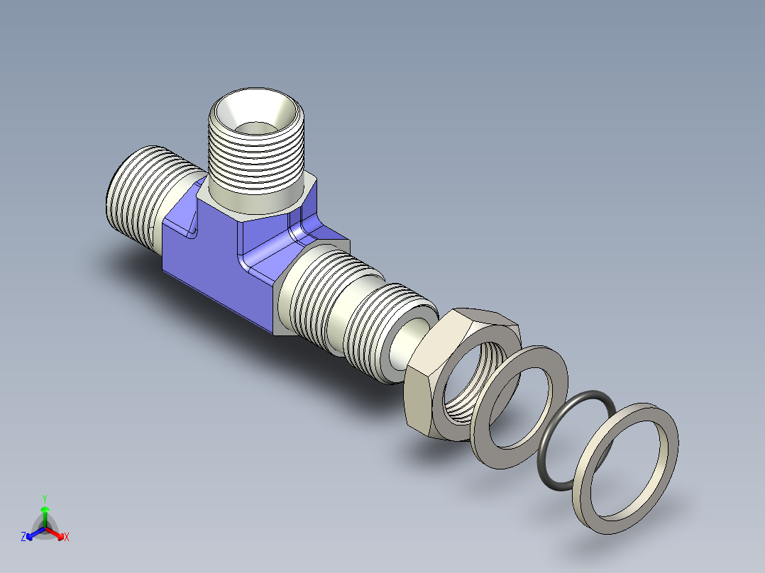 B3004541-液压三通 3_8_-19 GAS 带锁紧螺母主视图