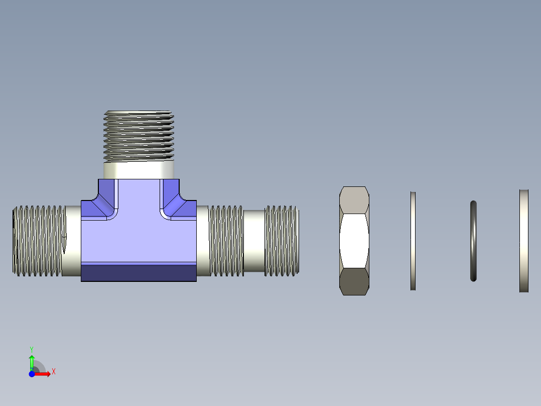 B3004541-液压三通 3_8_-19 GAS 带锁紧螺母前视图