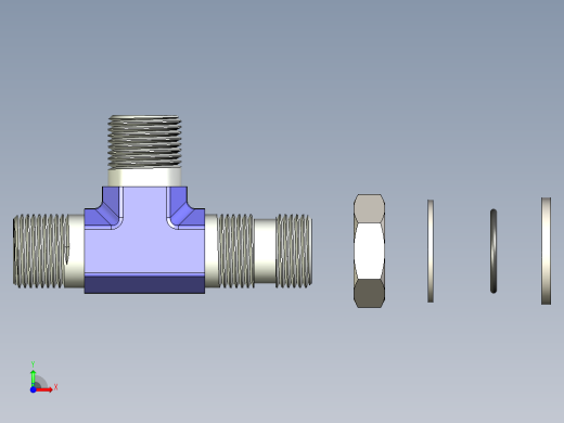 B3004541-液压三通 3_8_-19 GAS 带锁紧螺母前视缩略图