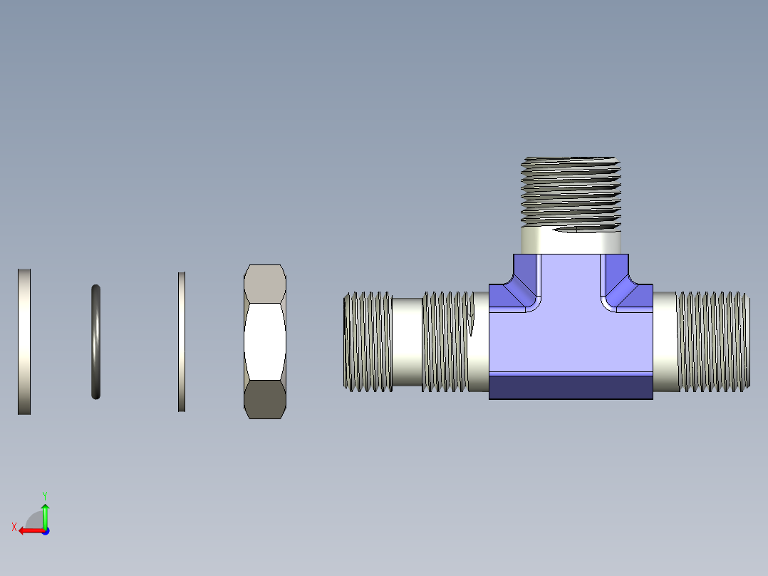B3004541-液压三通 3_8_-19 GAS 带锁紧螺母后视图