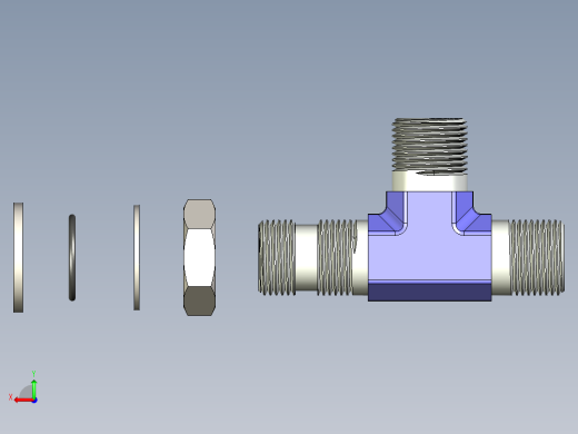 B3004541-液压三通 3_8_-19 GAS 带锁紧螺母后视缩略图