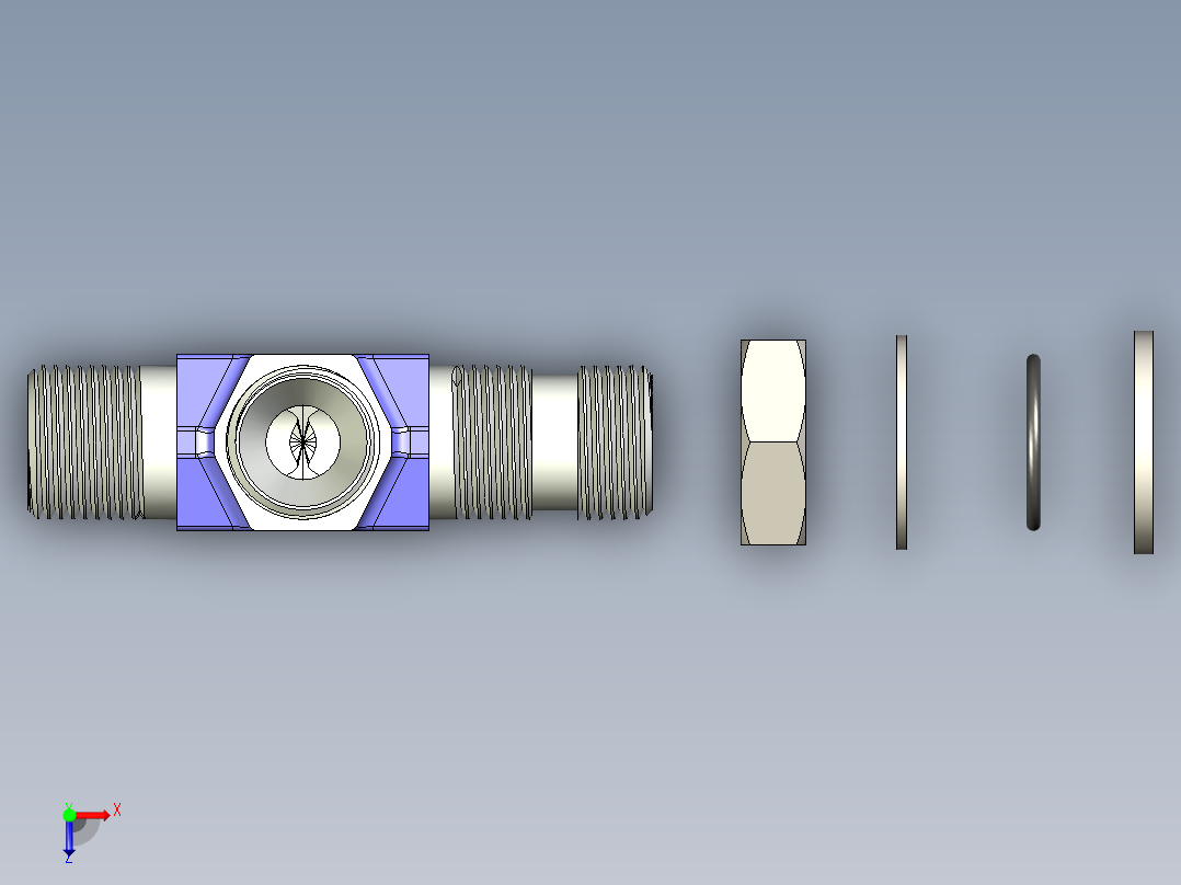 B3004541-液压三通 3_8_-19 GAS 带锁紧螺母俯视图