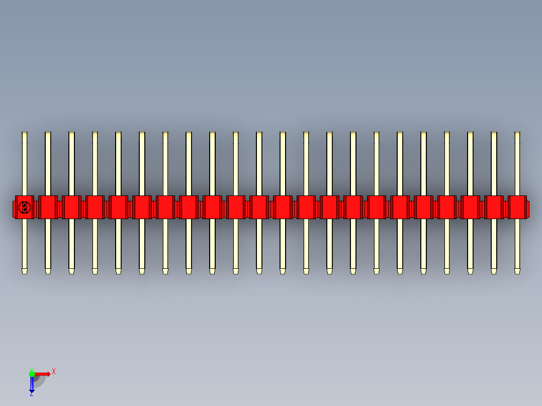 彩色公排针 100mil 2.54mm 系列-DS1022_red_3x22p_100mil_TypeD_rev1.0俯视图