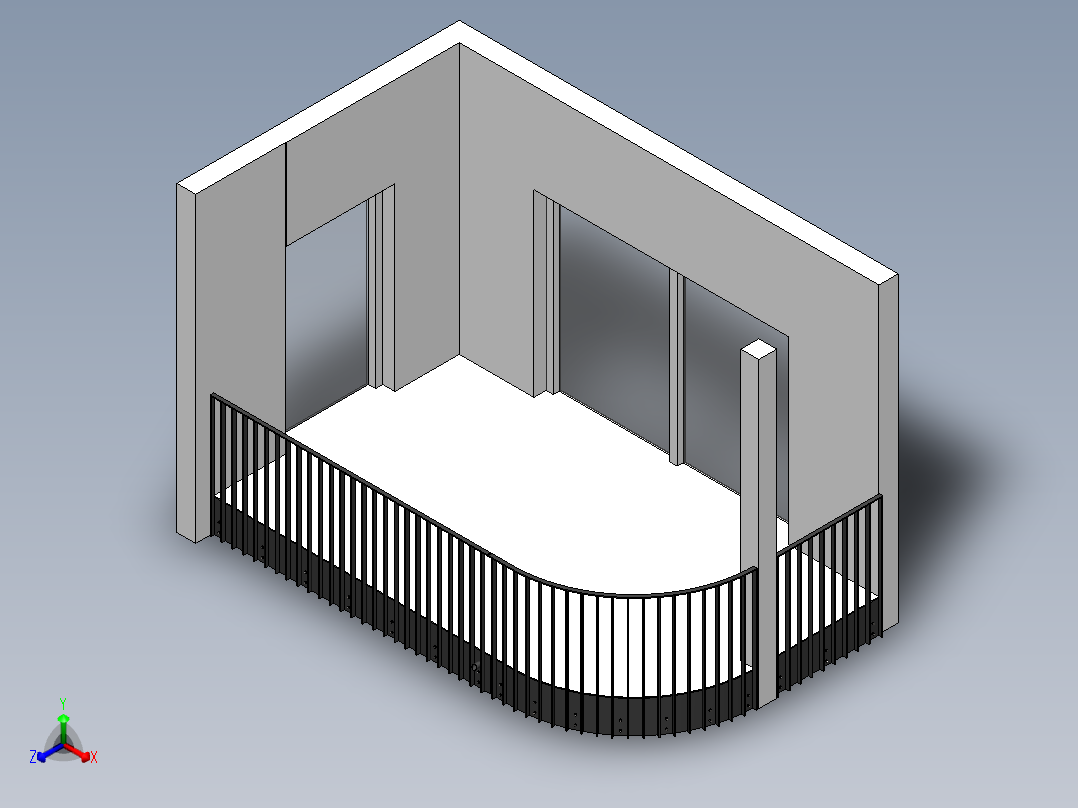 带有 PL40x10 主体和床单的阳台正等轴测图