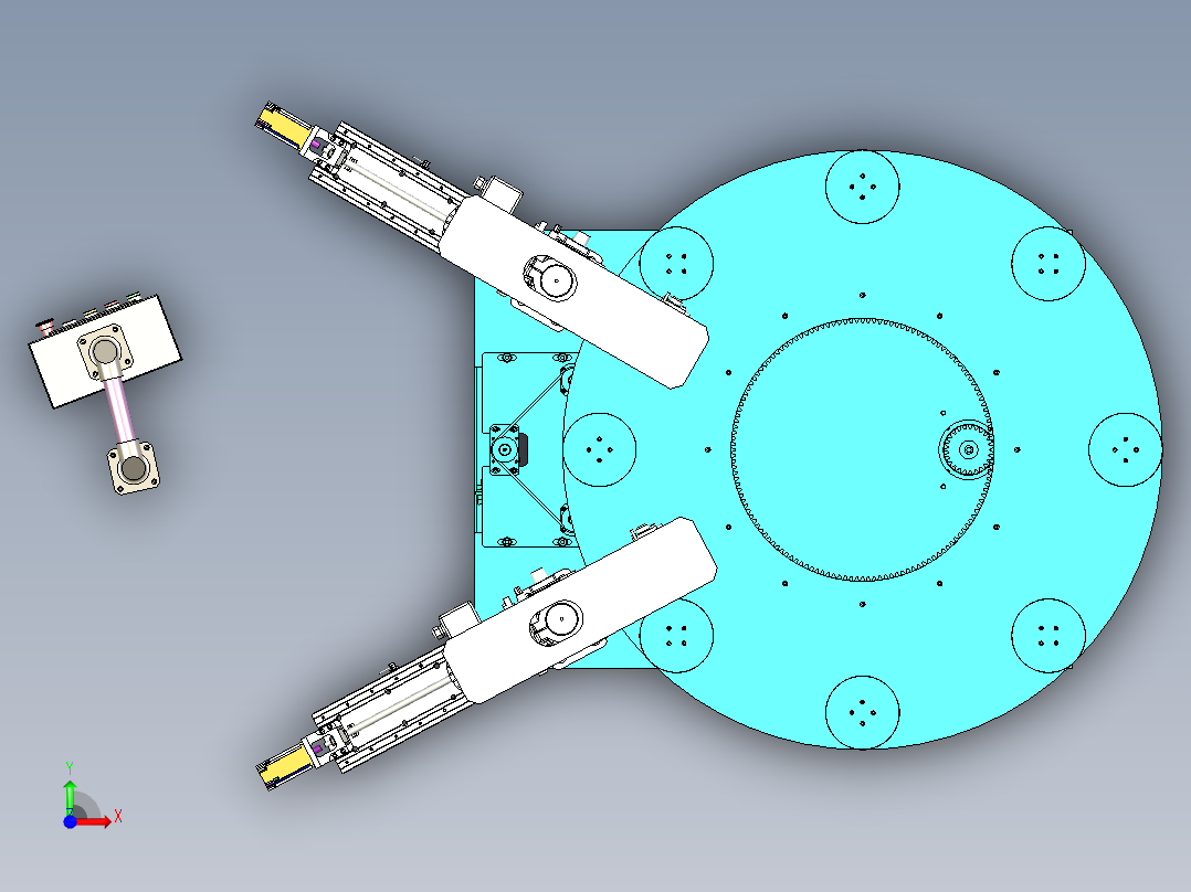 带有旋转工作台的自动化加工机构前视图