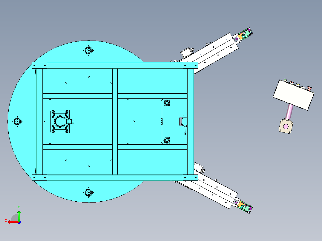 带有旋转工作台的自动化加工机构后视图