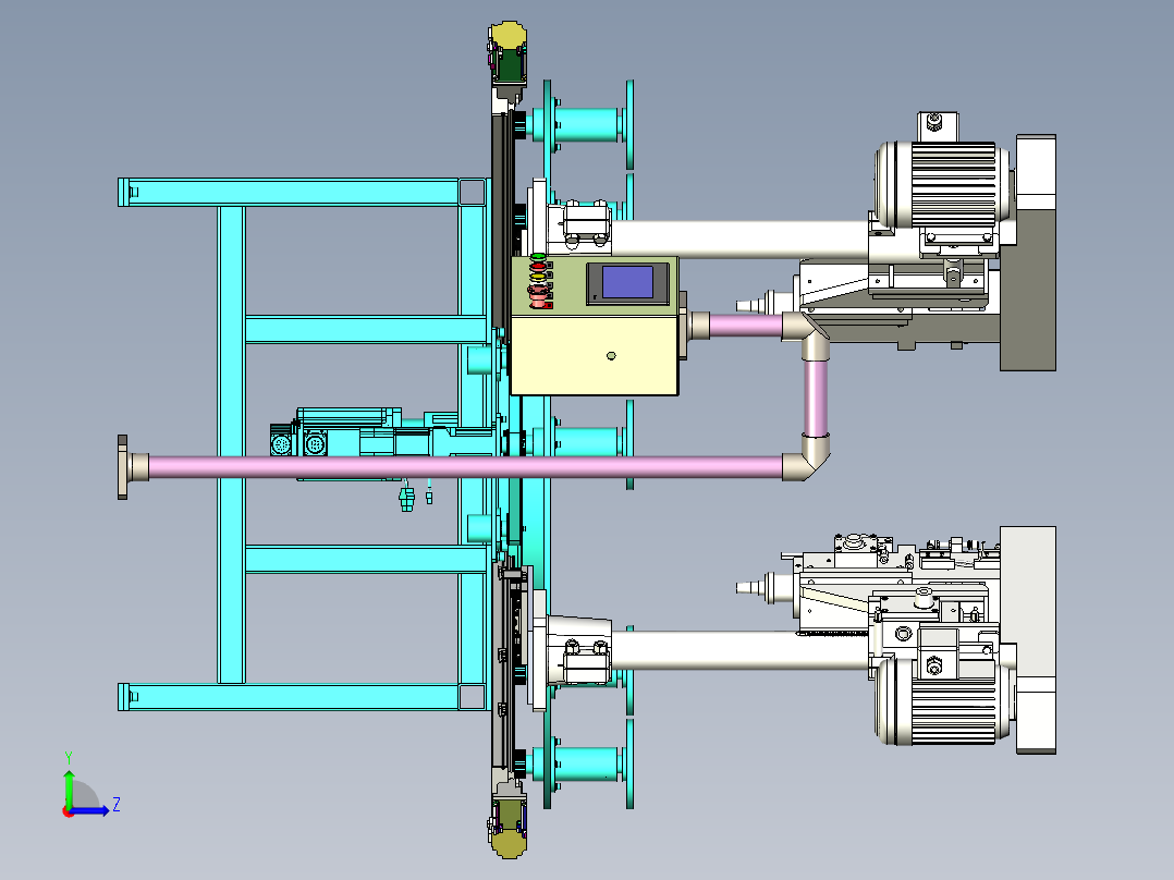 带有旋转工作台的自动化加工机构左视图